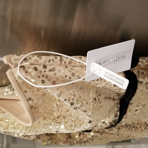 💕MARCHESA NOTTE💕 Glitter Ruffle Asymmetric Cocktail Dress ~ Champagne 4 NWT - Picture 7 of 11